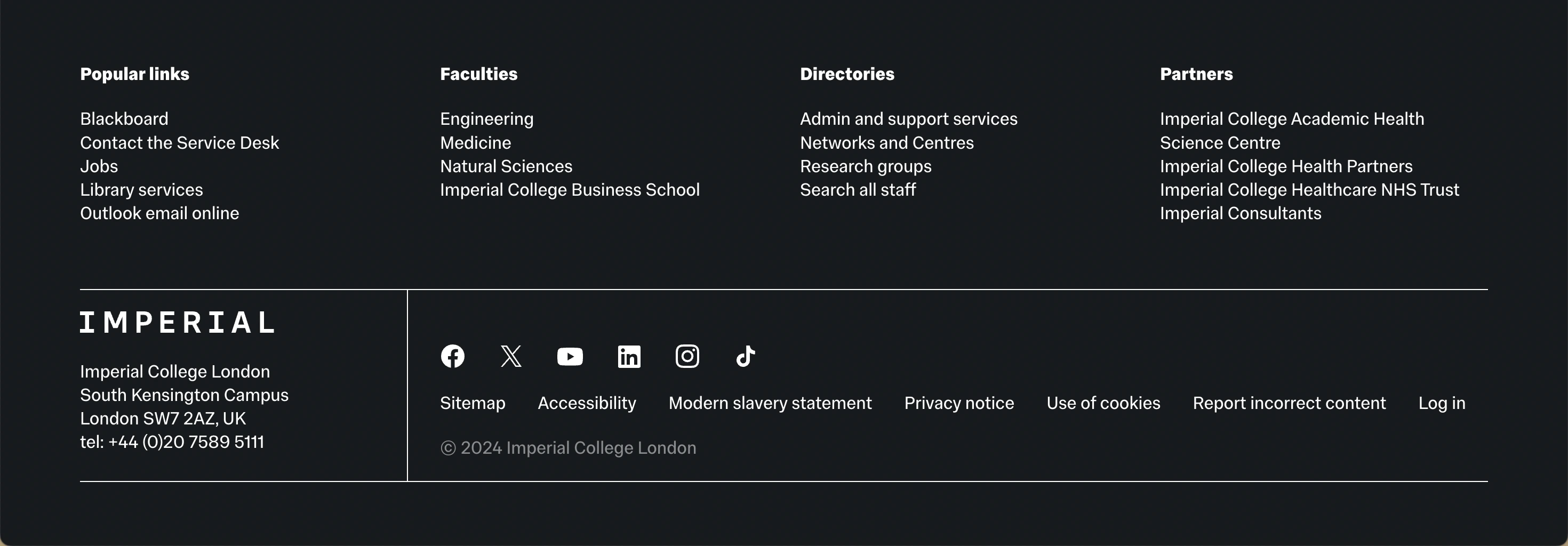 Imperial College London Website Footer